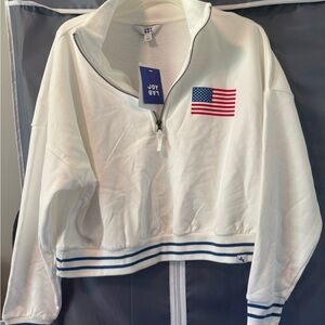 JoyLab White Half-Zip Sweatshirt with Flag Patch